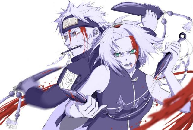 Naruto and Sakura - fighting side by side 